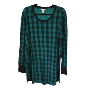 Victoria’s Secret Thermal Green Plaid Long Sleeve Pajama Top XXL Cozy Winter
